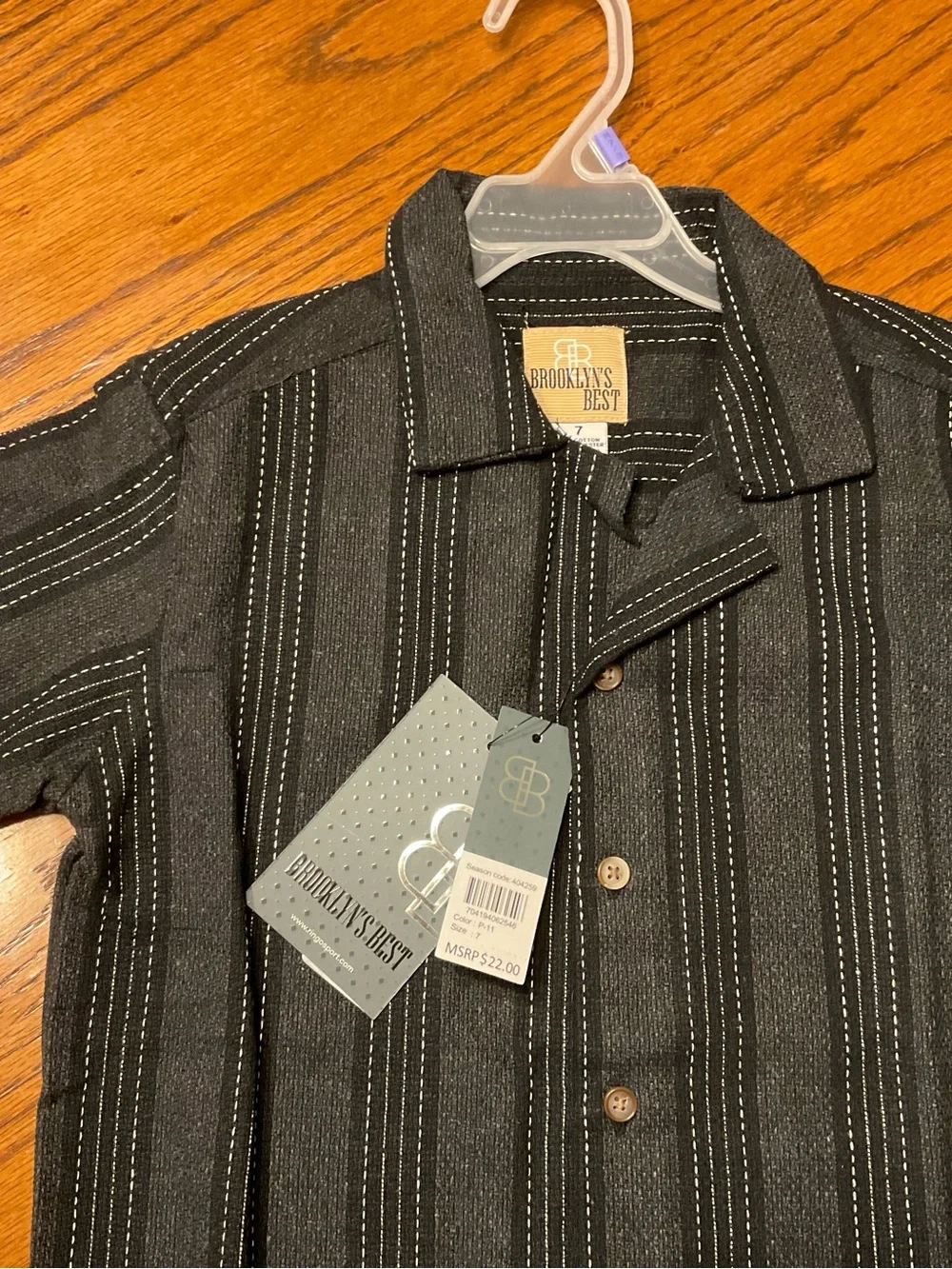 Boys' Black Pinstripe Button-Down Shirt